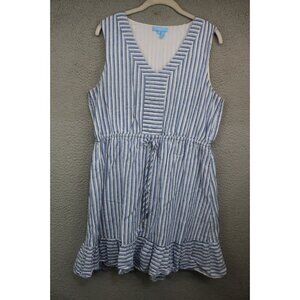 Draper James Striped Linen Blend Sleeveless Short Dress-Size Large-Nautical